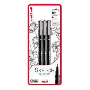 Uni-ball Sketch Selection 3 piece Uni-pin fineliner drawing pens, black