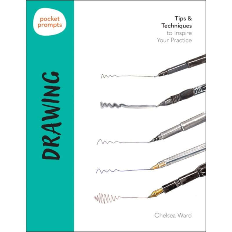 Pocket Prompts: Drawing – Creative Exercises & Inspiration Guide book cover with drawing tools illustration.