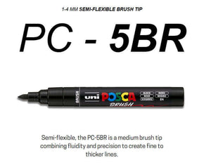 POSCA Brush PC-5BR paint pen featuring a semi-flexible tip for versatile art projects and precise strokes on various surfaces.