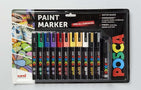 Posca 12-piece paint marker set with assorted colors, medium bullet tip, ideal for various art surfaces.