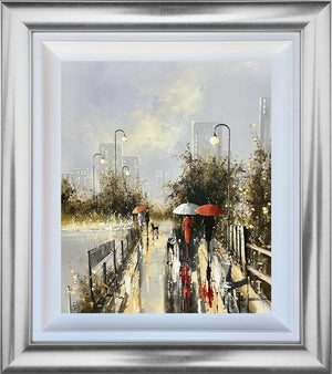 Rainy Day Promenade by John Horsewell, original acrylic rainy street scene