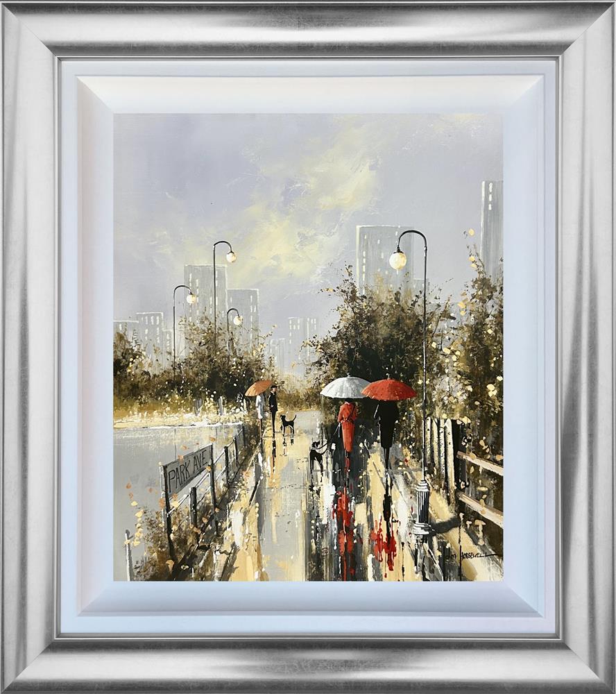 Rainy Day Promenade by John Horsewell, original acrylic rainy street scene