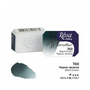 Rosa Gallery Watercolour Full Pan – Black Green, 2.5ml featuring deep blue-green pigment for vibrant art.