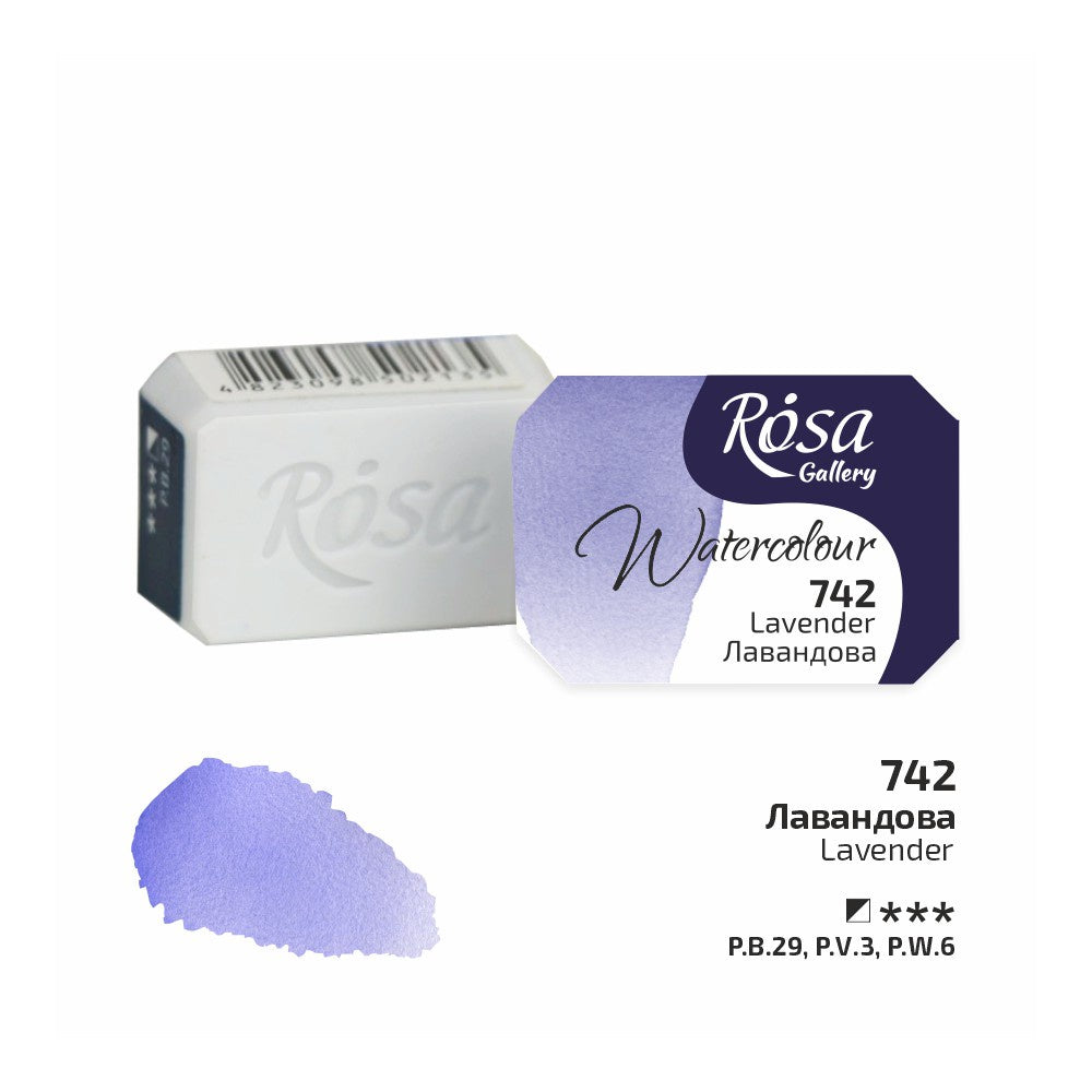 Rosa Gallery Watercolour Full Pan – Lavender, 2.5ml with swatch, perfect for creating delicate atmospheres.