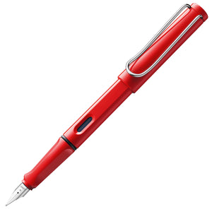 LAMY safari Fountain Pen in vibrant red color showcasing its sleek design and durable ABS body.