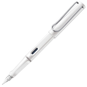 LAMY safari Fountain Pen in white with a triangular grip and metal clip.