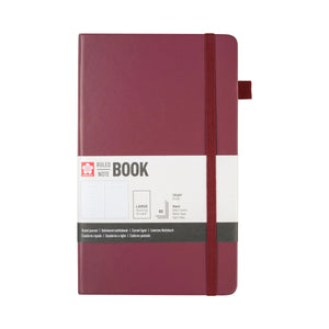 Sakura Ruled Hard Cover Notebook 13x21 cm in burgundy with elastic closure, ideal for everyday use. Features 80 sheets of 140 g/m² paper.