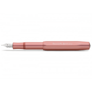 Kaweco AL SPORT Fountain Pen Rosé Gold M with octagonal design and oversized cap, ideal pocket pen with 13 cm length when open.