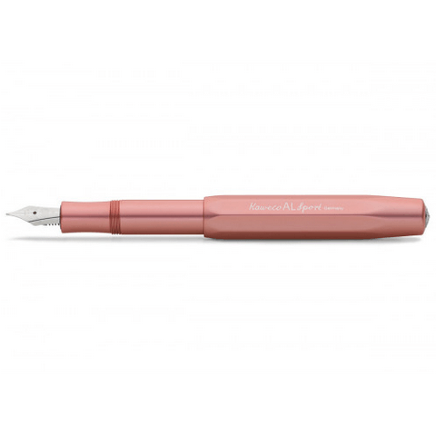 Kaweco AL SPORT Fountain Pen Rosé Gold M with octagonal design and oversized cap, ideal pocket pen with 13 cm length when open.