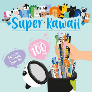 Super Kawaii - 2-In-1 Silicone Pencil Case - Panda with pens, holds over 100, in colorful design.
