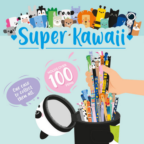 Super Kawaii - 2-In-1 Silicone Pencil Case - Panda with pens, holds over 100, in colorful design.
