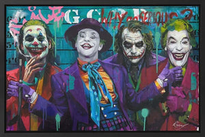 Smiles of Madness by Zinsky artwork featuring iconic vibrant characters on canvas. Limited edition, hand embellished with edition size 45.