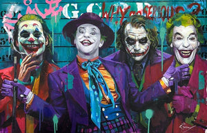 Smiles of Madness by Zinsky, hand embellished limited edition canvas, featuring iconic portraits, edition size 45, vibrant colors.