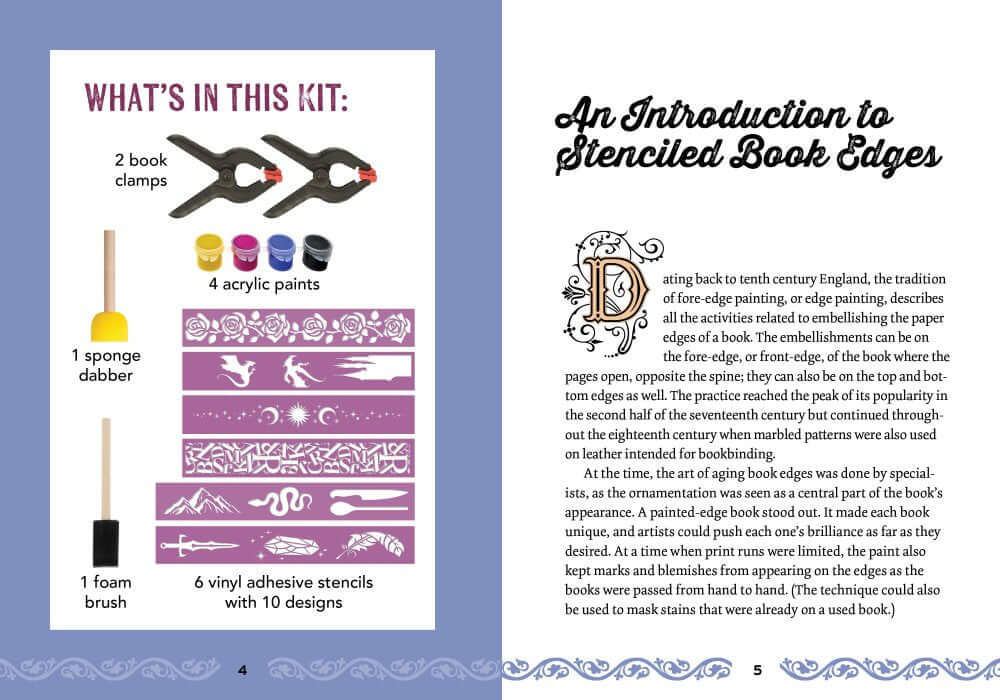 Stencilled Book Edges Kit – Create Your Own Collectors’ Editions contents and introduction page
