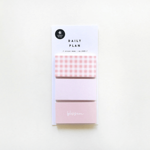 Suatelier Sticky Memo – Daily Plan 23 (Blossom) soft pink set with gingham, pastel block, and blossom script designs for planners.