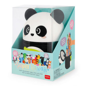 Super Kawaii - 2-In-1 Silicone Pencil Case - Panda in packaging, featuring a cute panda design, made from soft silicone.