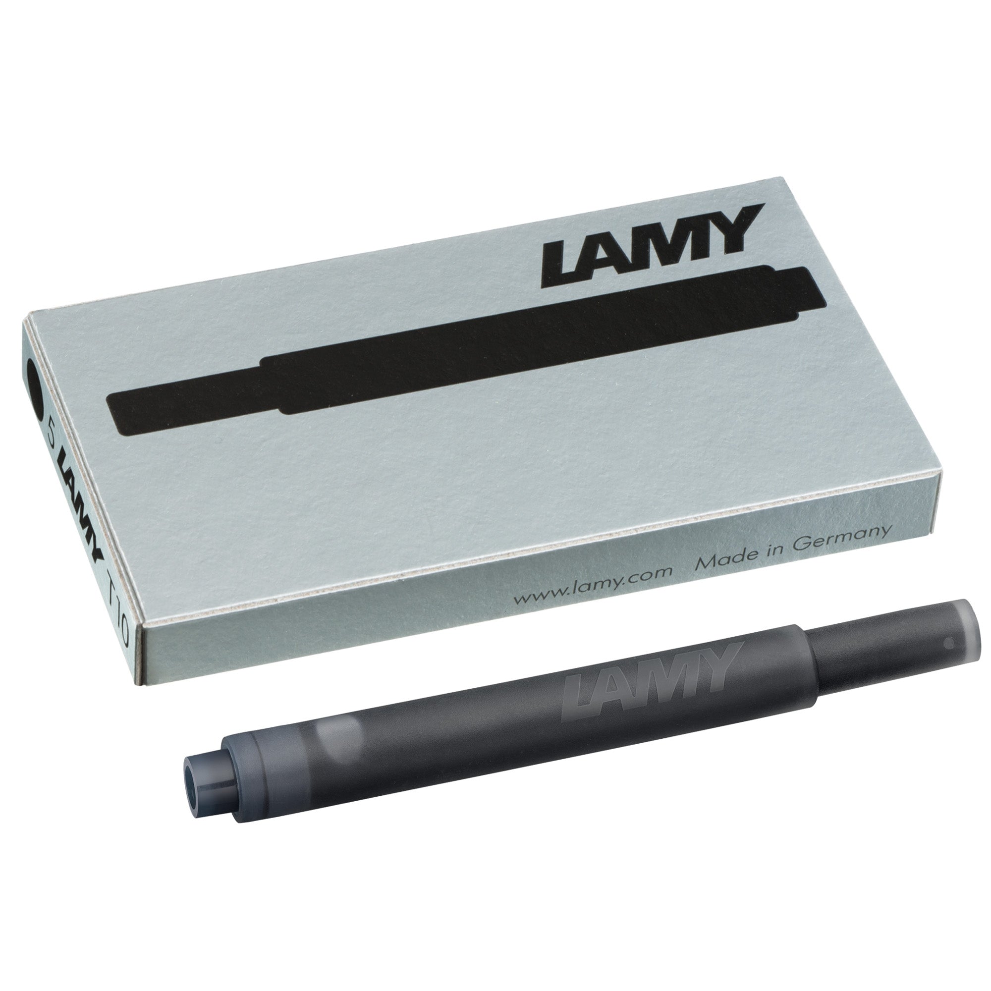 LAMY T10 Ink Cartridges - Pack of 5 in original packaging with cartridge visible.