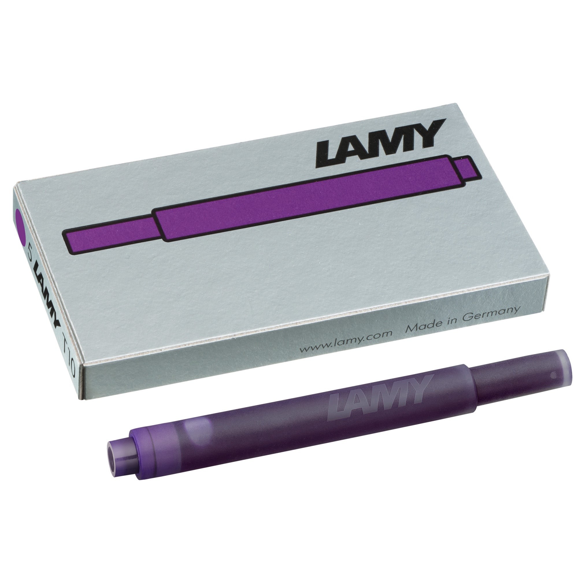 LAMY T10 Ink Cartridges - Pack of 5 in purple, fit for all LAMY fountain pens, with reliable and precise fit.