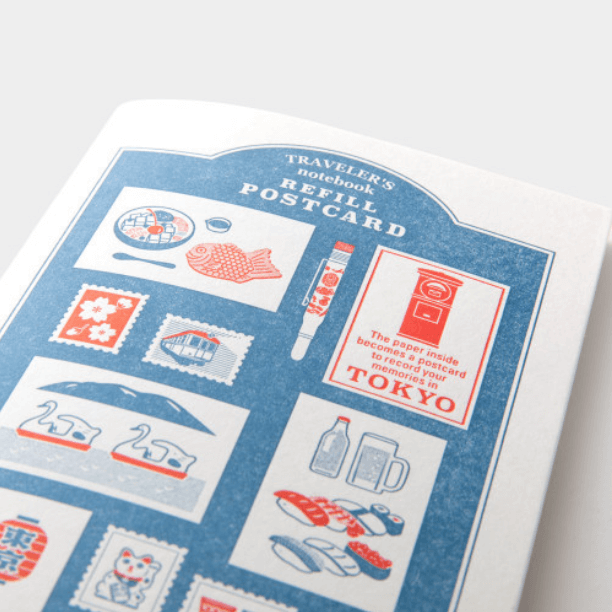 TRAVELER’S Limited Edition Notebook TOKYO Postcard Refill with perforated pages and watercolor paper for sketching and postcards.
