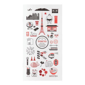 Illustrations on TRAVELER’S Limited Edition Notebook TOKYO Refill – Blank, depicting Tokyo motifs and iconic artwork.