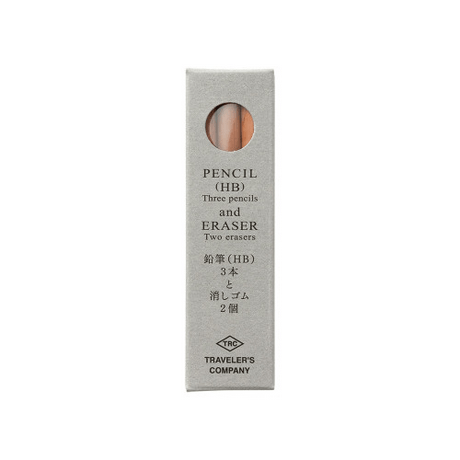 TRC pencil refill packaging featuring three pencils and two erasers from TRC TRAVELER'S COMPANY.