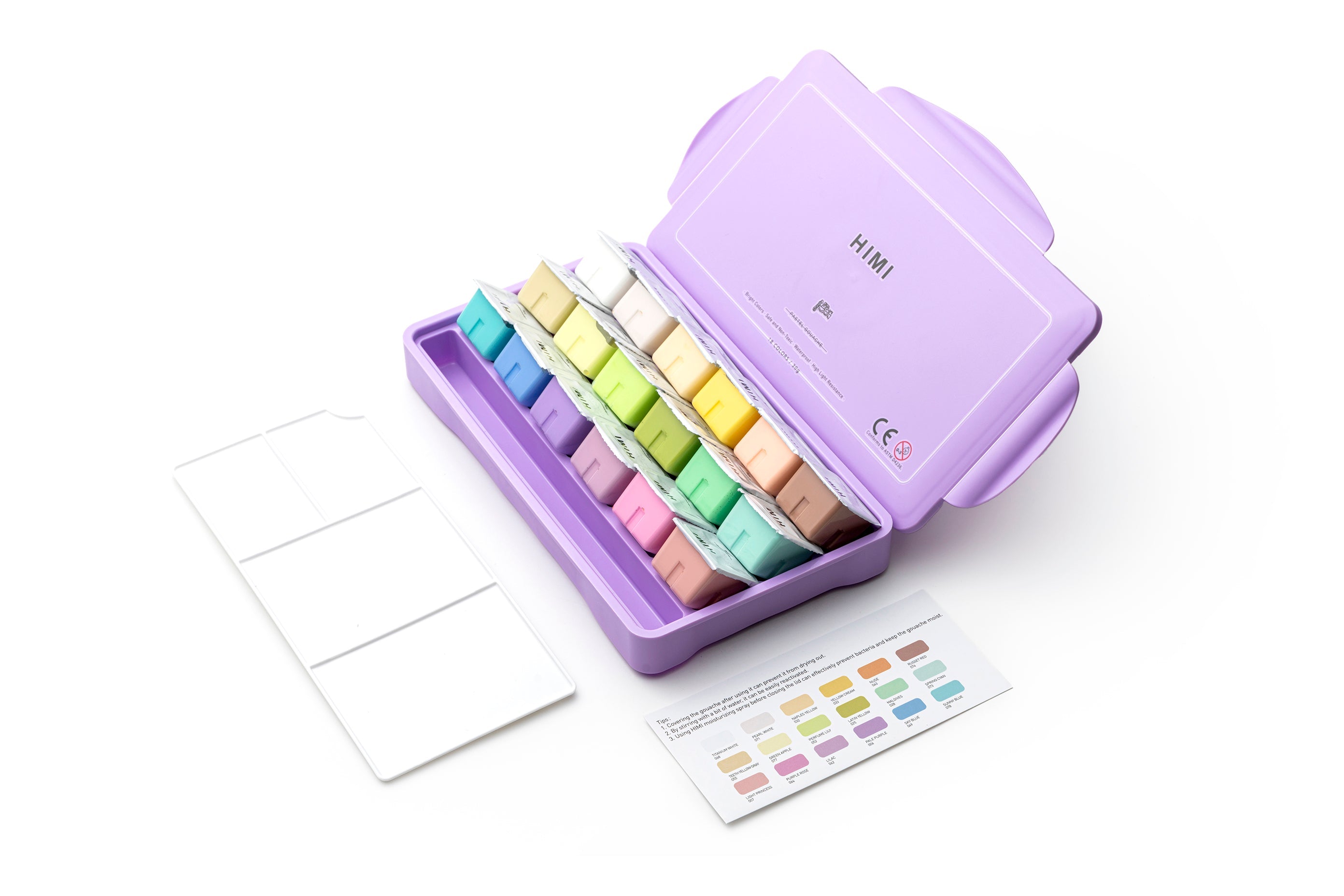 HIMI Jelly Cup Gouache Set - 18 Colours (Purple Case - Pastel Edition) alternate view of the purple case.