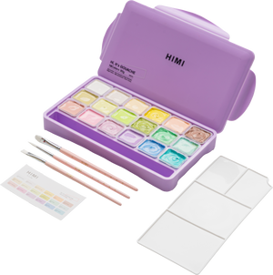HIMI Jelly Cup Gouache Set - 18 Colours + 3 Brushes (Purple Case - Pastel Edition) alternate view.