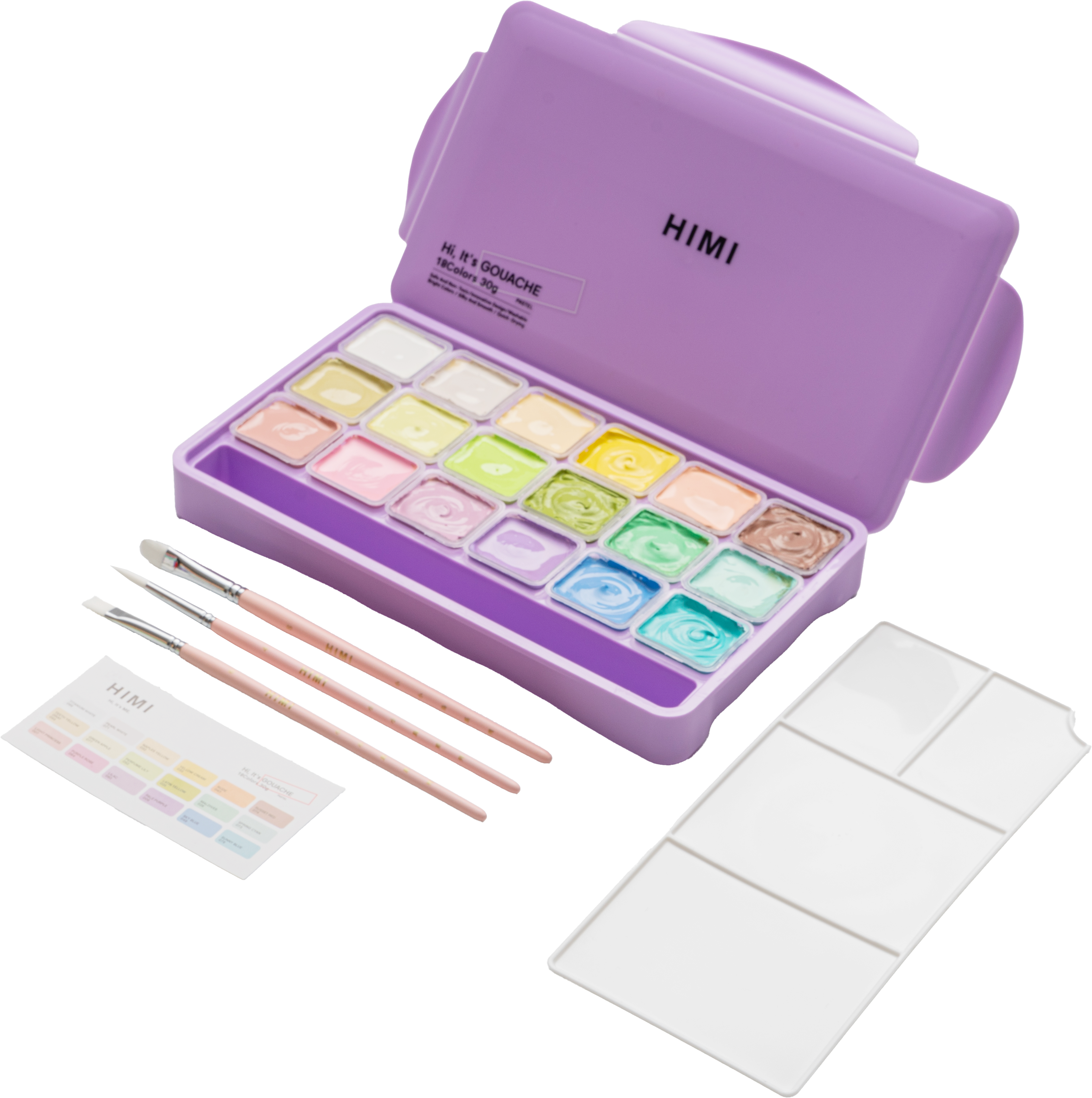 HIMI Jelly Cup Gouache Set - 18 Colours + 3 Brushes (Purple Case - Pastel Edition) alternate view.
