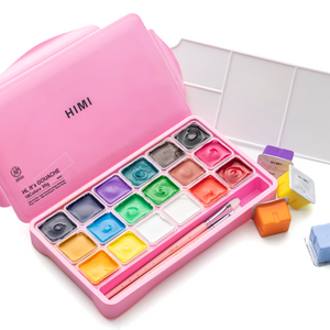HIMI Jelly Cup Gouache Set - 18 Colours + 3 Brushes (Pink Case) alternate view.