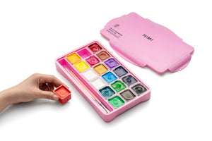 HIMI Jelly Cup Gouache Set - 18 Colours + 3 Brushes (Pink Case) size comparison.