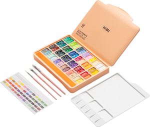HIMI Twin Cup Gouache Set - 48 Colours + 3 Brushes (Peach Fuzz Case) alternate view.