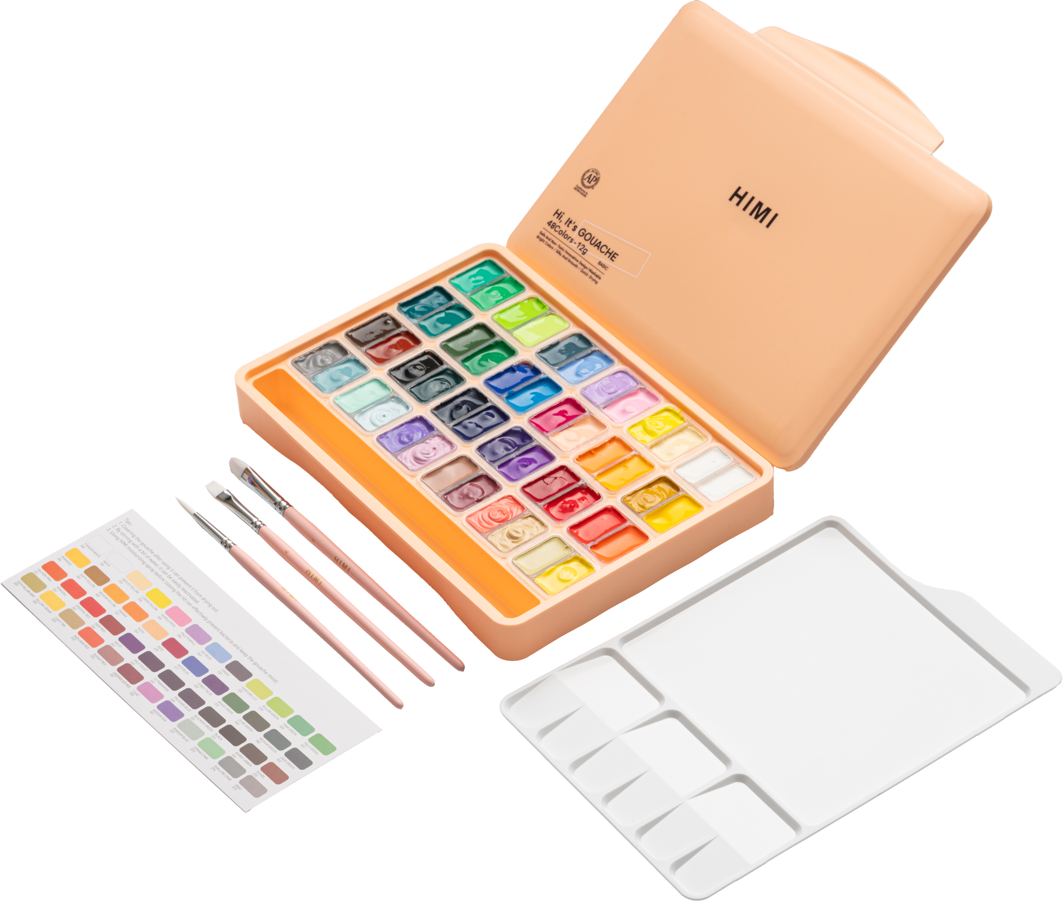 HIMI Twin Cup Gouache Set - 48 Colours + 3 Brushes (Peach Fuzz Case) alternate view.