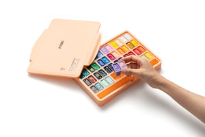 HIMI Twin Cup Gouache Set - 48 Colours + 3 Brushes (Peach Fuzz Case) size comparison.