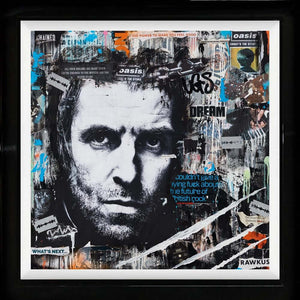 Limited edition canvas artwork 'The Mirror and The Razor Blade' by Rawkus, featuring textured acrylic and spray paint, 85x85 cm.