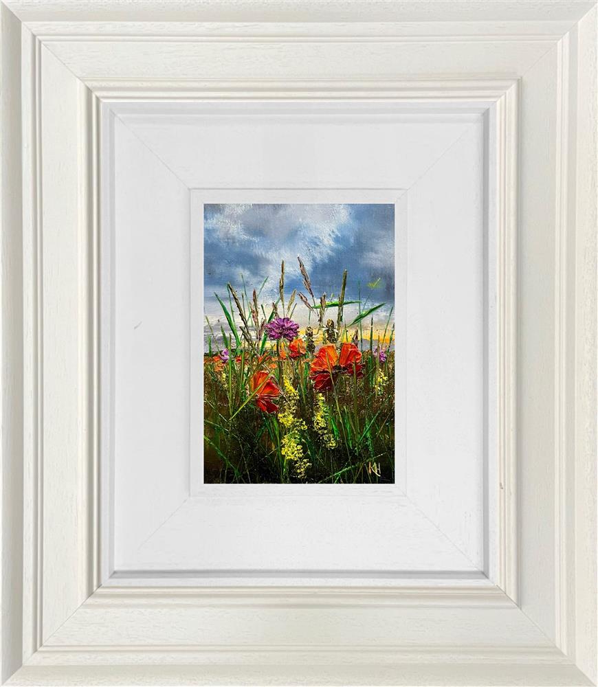 The Quiet Meadow by Kimberley Harris, original palette-knife oil miniature of a wildflower meadow