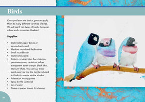 The Birder’s Outdoor Painting Kit – Watercolour Set & Guidebook featuring bird illustrations and painting supplies list.