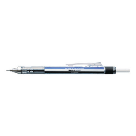 Tombow Mono Graph Bulk Blue/White/Black mechanical pencil with sleek design and ergonomic grip.
