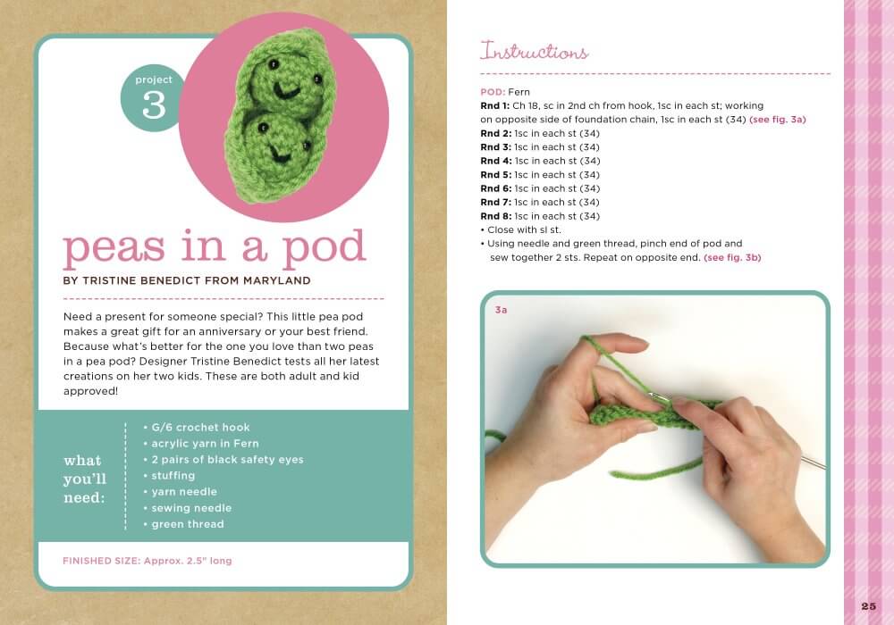 Peas in a Pod crochet pattern instructions from the Too Cute to Eat Crochet Kit – Complete Crochet Kit book.