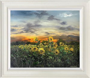 Two Echoes Across The Open Green by Kimberley Harris — original oil on board, image 50 x 60 cm, framed 70.8 x 80.8 cm