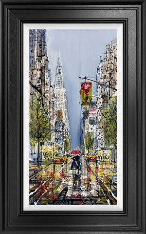 Under The Red Umbrella by Nigel Cooke, original mixed media street scene on canvas