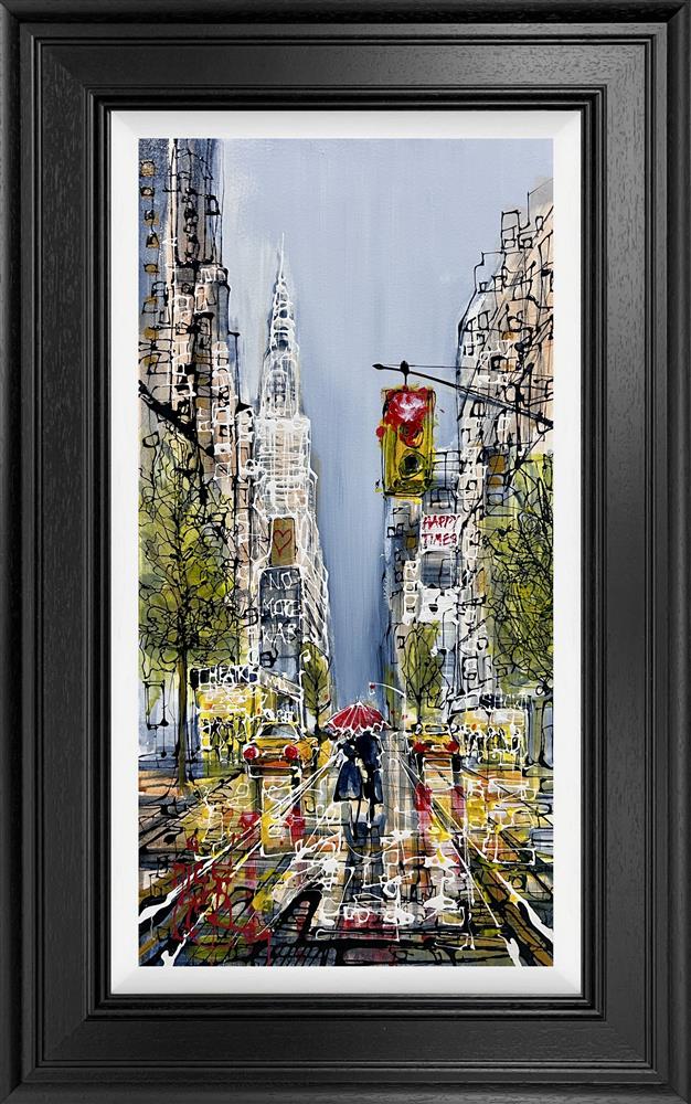 Under The Red Umbrella by Nigel Cooke, original mixed media street scene on canvas