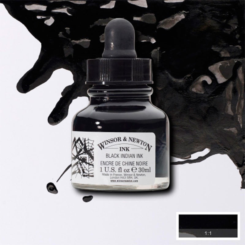 W&N - Drawing Ink - 30ml Black Indian with Dropper