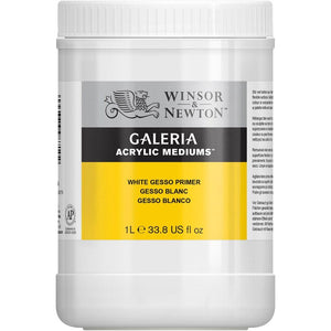 Winsor & Newton Galeria White Gesso Primer container, 1L size, ideal for acrylic and oil painting priming.
