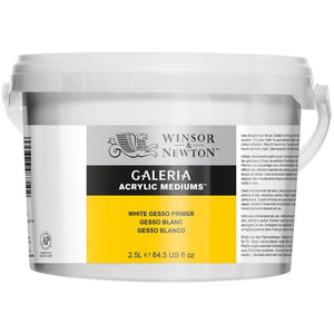 Winsor & Newton Galeria White Gesso Primer tub 2.5L, ideal for acrylic and oil painting, provides a strong, opaque base.