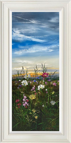 Wildflower Horizons by Kimberley Harris, showcasing a vivid landscape with vibrant wildflowers and a scenic sunset sky.