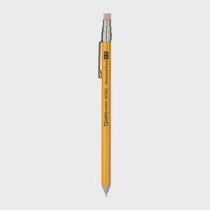 Yellow OHTO Wooden Mechanical Mini Pencil 0.5mm with metal clip, classic wooden barrel, compact design for writing and sketching.