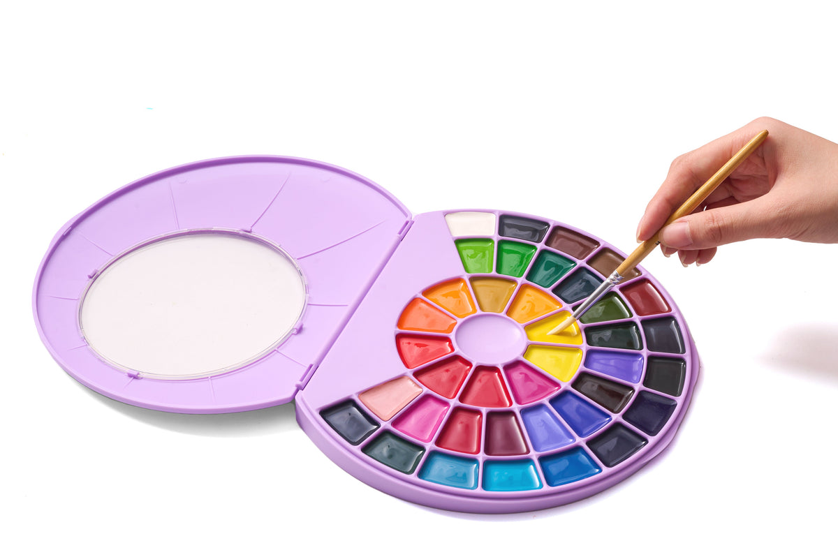 HIMI Semi-Moist Watercolour Set - 38 Colours + Brush (Purple Case) size comparison.