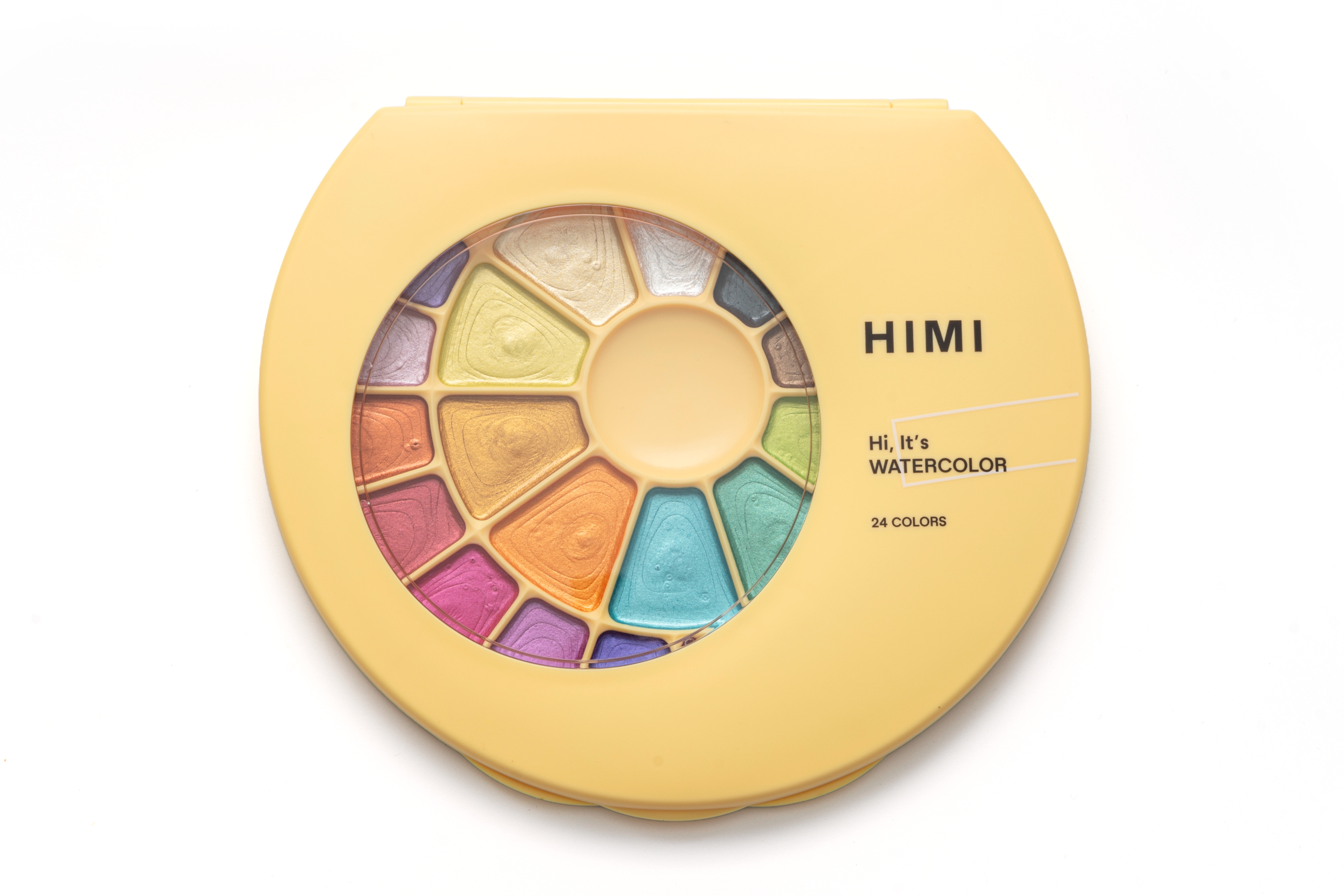HIMI Semi-Moist Watercolour Set - 24 Colours + Brush (Yellow Case Metallic Edition) alternate view.