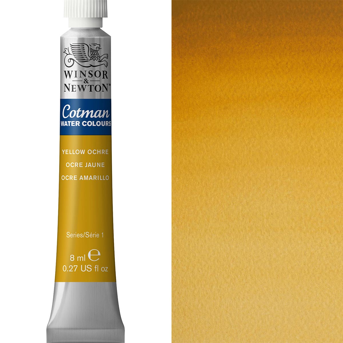 Winsor & Newton Cotman Watercolour paint tube in Yellow Ochre, 8ml, perfect for artists seeking transparency.