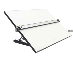 Jakar Draftline Drawing Board A1 with adjustable angle, featuring a smooth wooden surface, aluminum edge, and acrylic ruler.